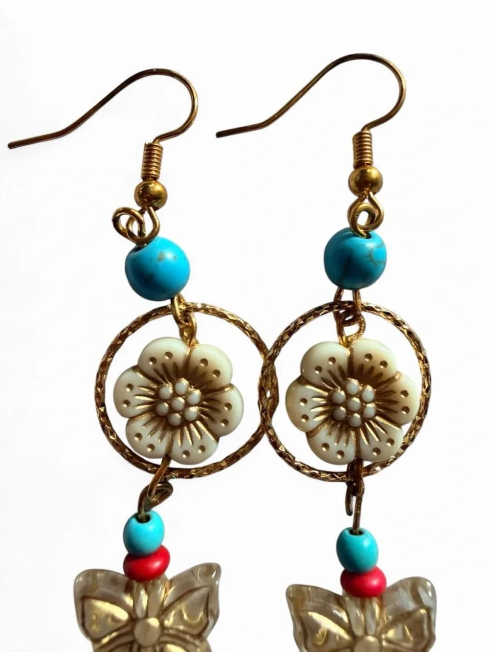 Handmade Boho Floral Ring & Butterfly Drop Earrings